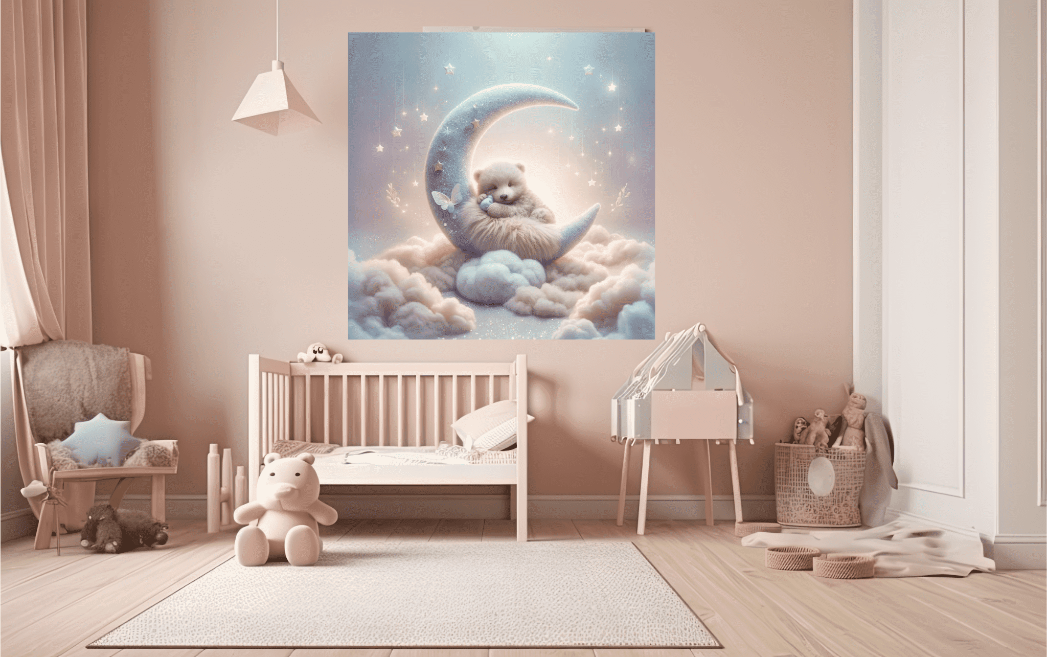 Serene Dreamland: Whimsical Square Baby Wall Art for Nursery