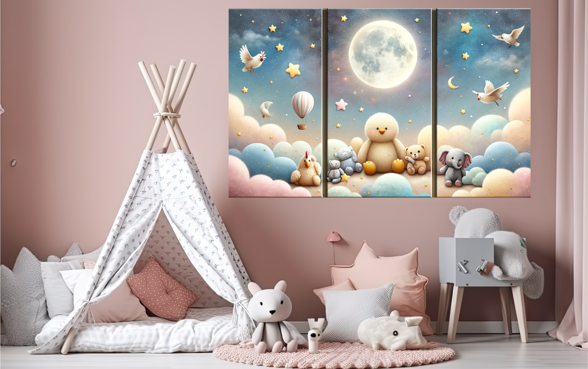 Canvas Art Nursery Room:: Starry Nights & Playfull Dream Set