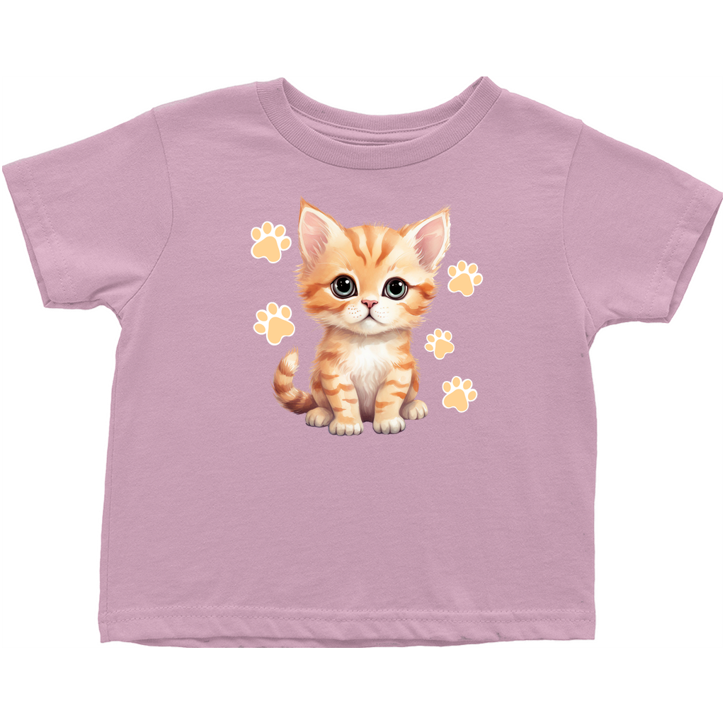 Soft purple toddler t-shirt with an adorable cat and paw print pattern.