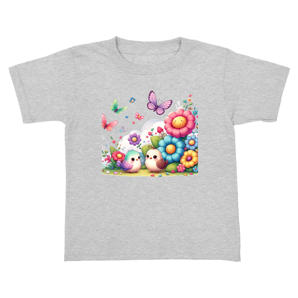 Grey toddler tee with vibrant nature t-shirt graphic design