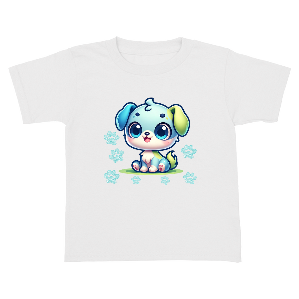 Toddler white tee with dog t-shirt graphics