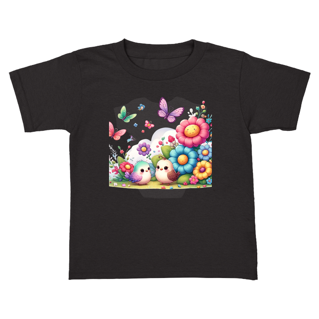 Black toddler tee with vibrant nature design