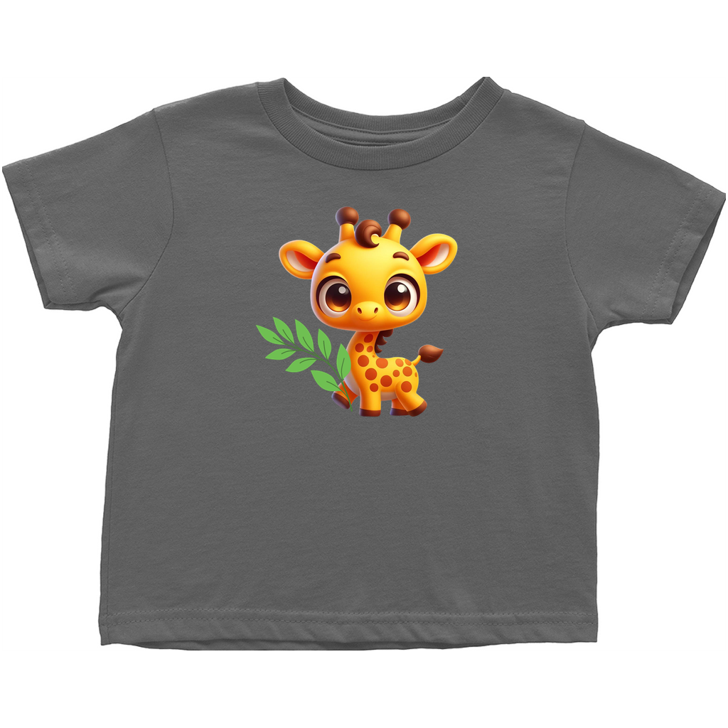 Charcoal baby tee with giraffe motif