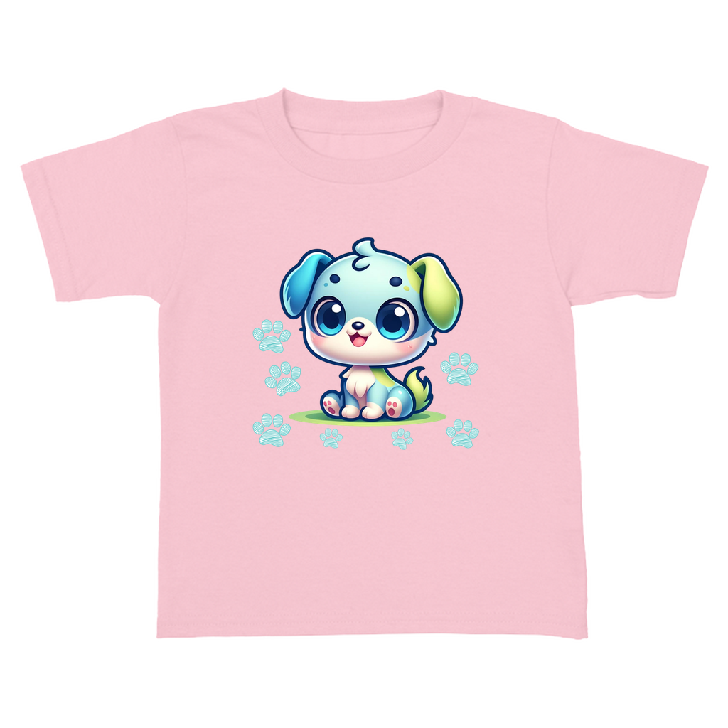 Toddler pink tee with dog t-shirt graphics