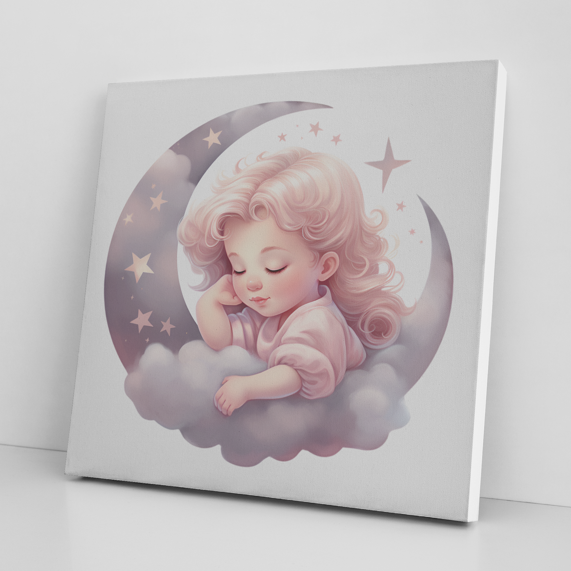 Side view of Magical Dreams Canvas Art with girl sleeping on the moon