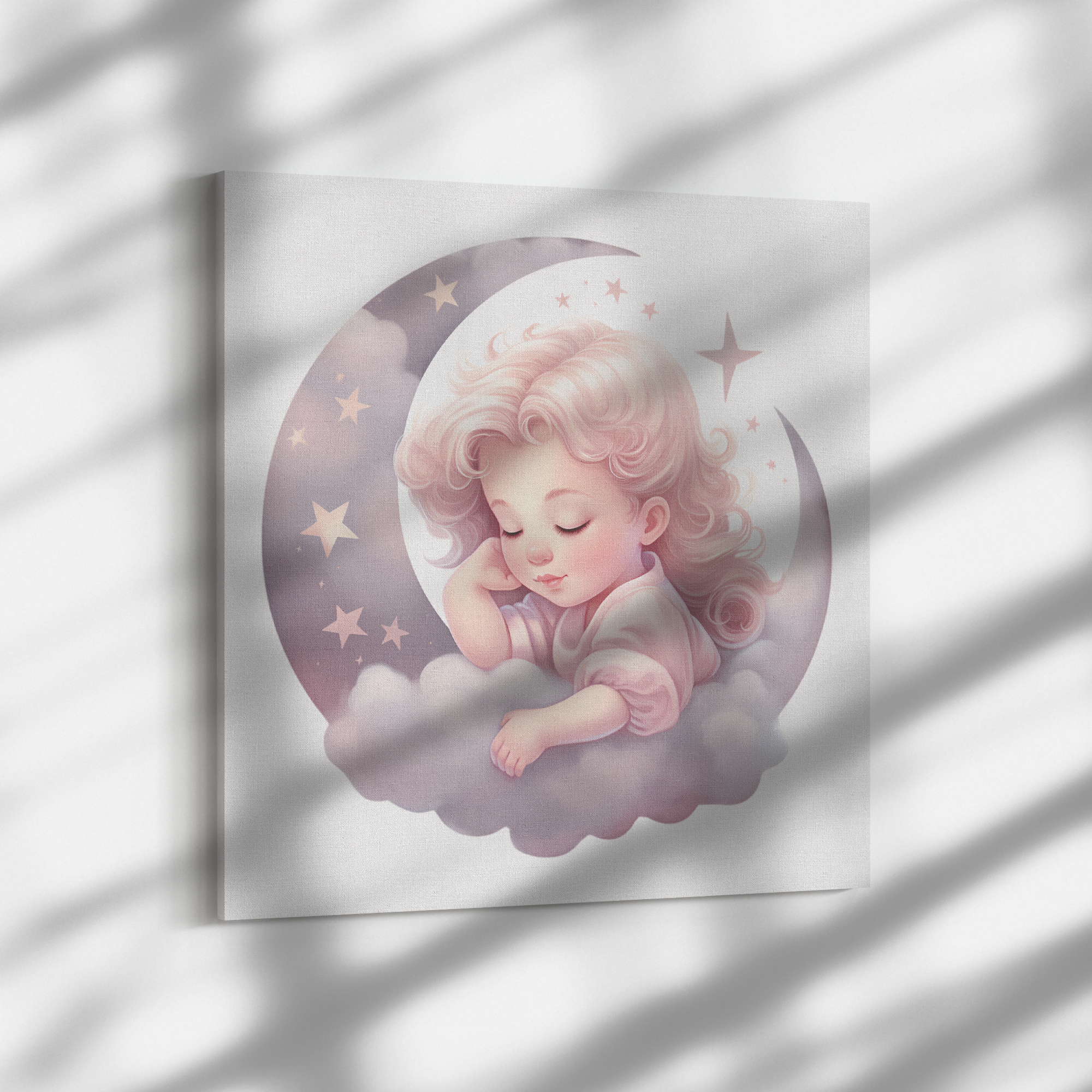 Dramatic shadow view of Magical Dreams Canvas Art with girl sleeping on the moon